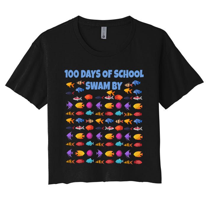 100 Days Of School Swam By Fish Women's Crop Top Tee