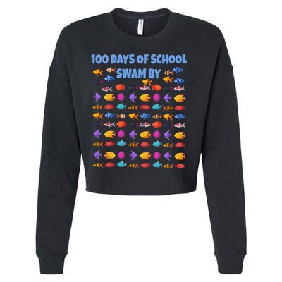 100 Days Of School Swam By Fish Cropped Pullover Crew