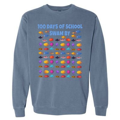 100 Days Of School Swam By Fish Garment-Dyed Sweatshirt