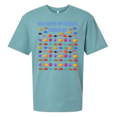 100 Days Of School Swam By Fish Sueded Cloud Jersey T-Shirt