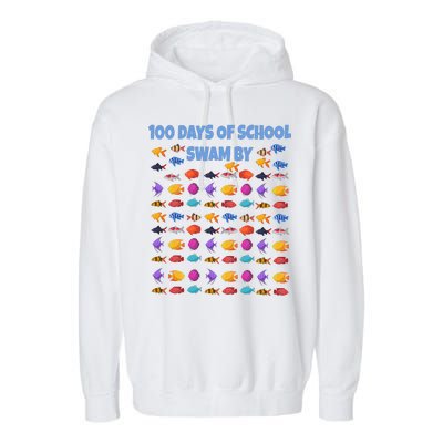 100 Days Of School Swam By Fish Garment-Dyed Fleece Hoodie