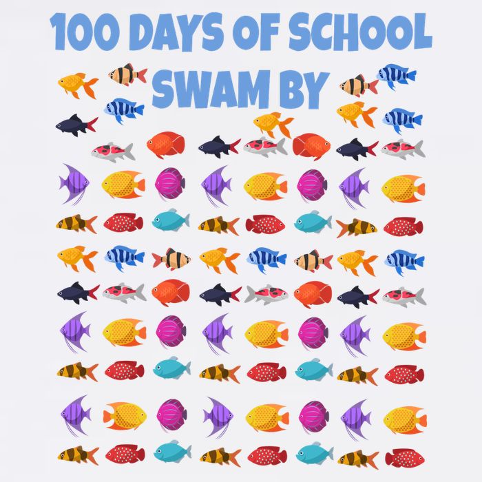 100 Days Of School Swam By Fish Garment-Dyed Sweatshirt
