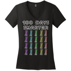 100 Days Smarter 100th Day Of School Women's V-Neck T-Shirt