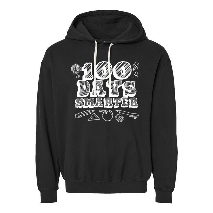 100 Days Smarter Funny 100 Days Of School Garment-Dyed Fleece Hoodie