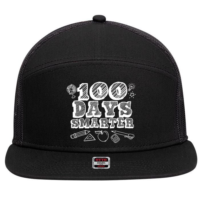 100 Days Smarter Funny 100 Days Of School 7 Panel Mesh Trucker Snapback Hat