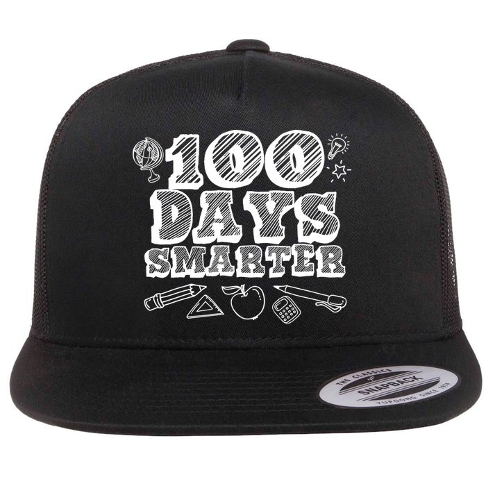 100 Days Smarter Funny 100 Days Of School Flat Bill Trucker Hat