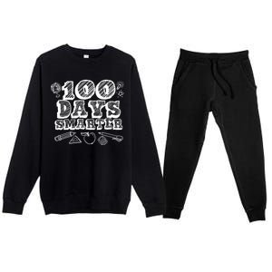 100 Days Smarter Funny 100 Days Of School Premium Crewneck Sweatsuit Set