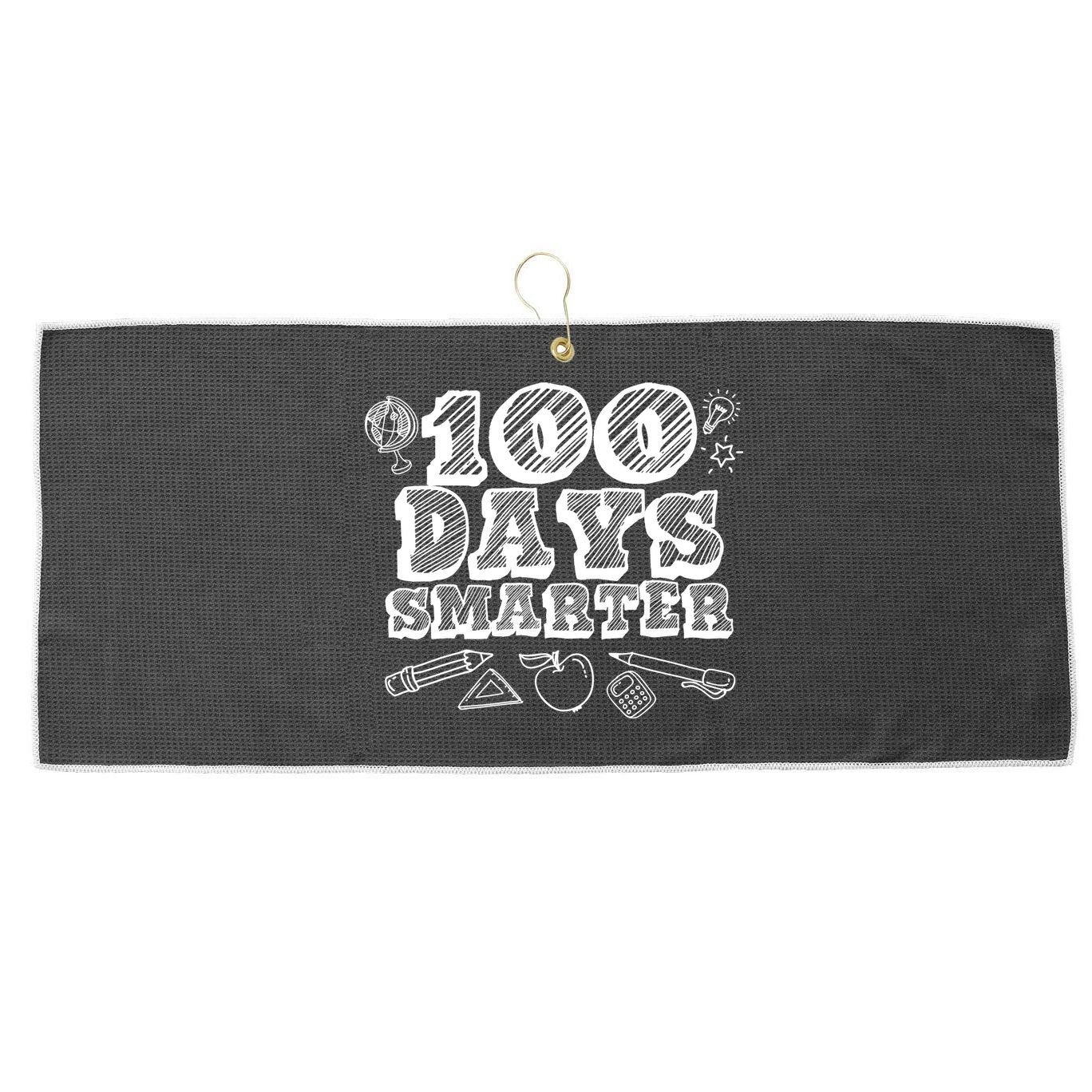 100 Days Smarter Funny 100 Days Of School Large Microfiber Waffle Golf Towel