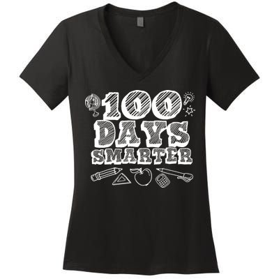 100 Days Smarter Funny 100 Days Of School Women's V-Neck T-Shirt