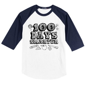 100 Days Smarter Funny 100 Days Of School Baseball Sleeve Shirt