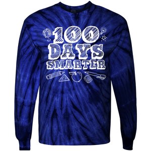 100 Days Smarter Funny 100 Days Of School Tie-Dye Long Sleeve Shirt