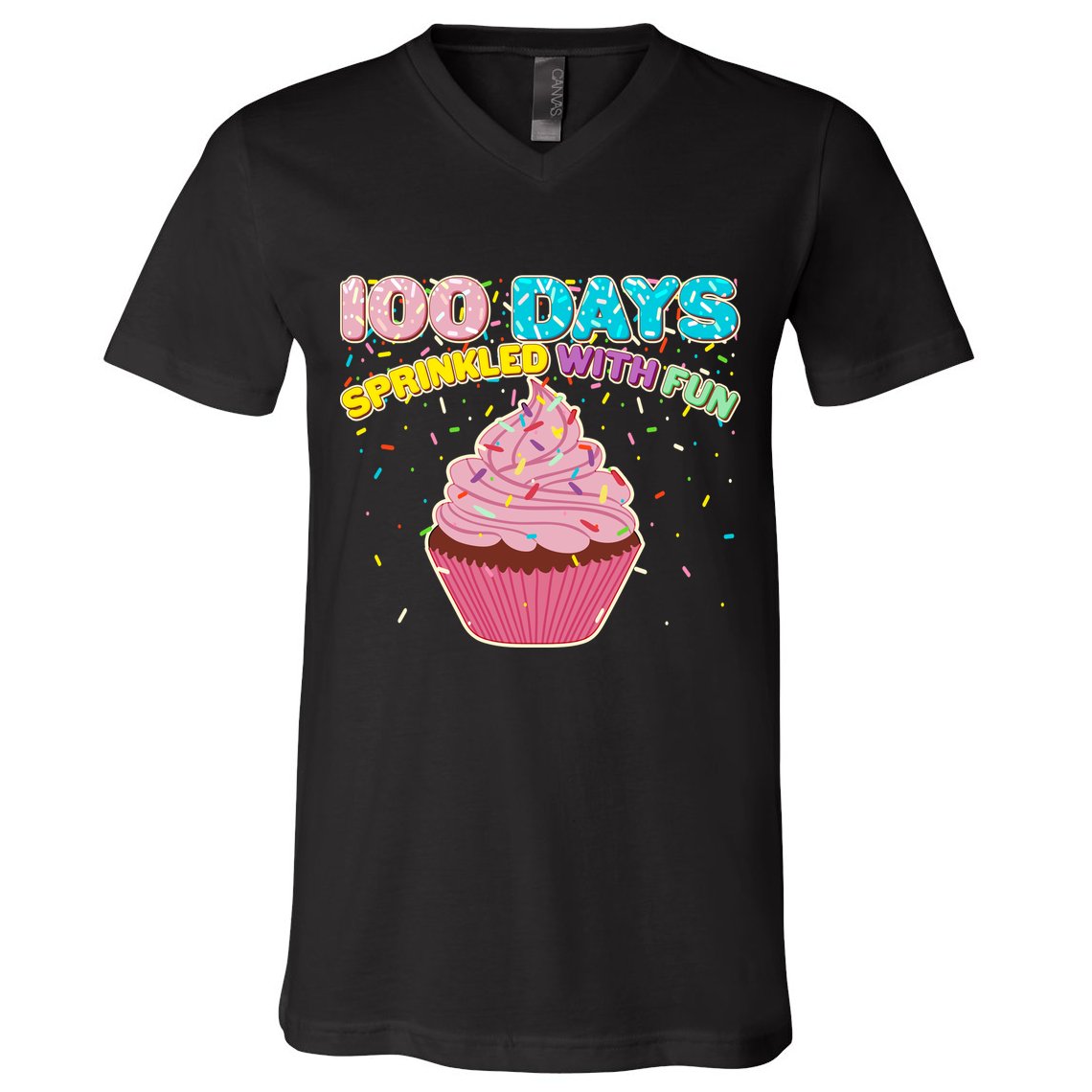 100 Days Sprinkled With Fun Cupcake  V-Neck T-Shirt