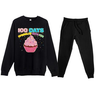 100 Days Sprinkled With Fun Cupcake  Premium Crewneck Sweatsuit Set