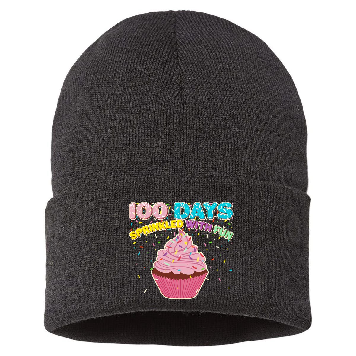 100 Days Sprinkled With Fun Cupcake  Sustainable Knit Beanie