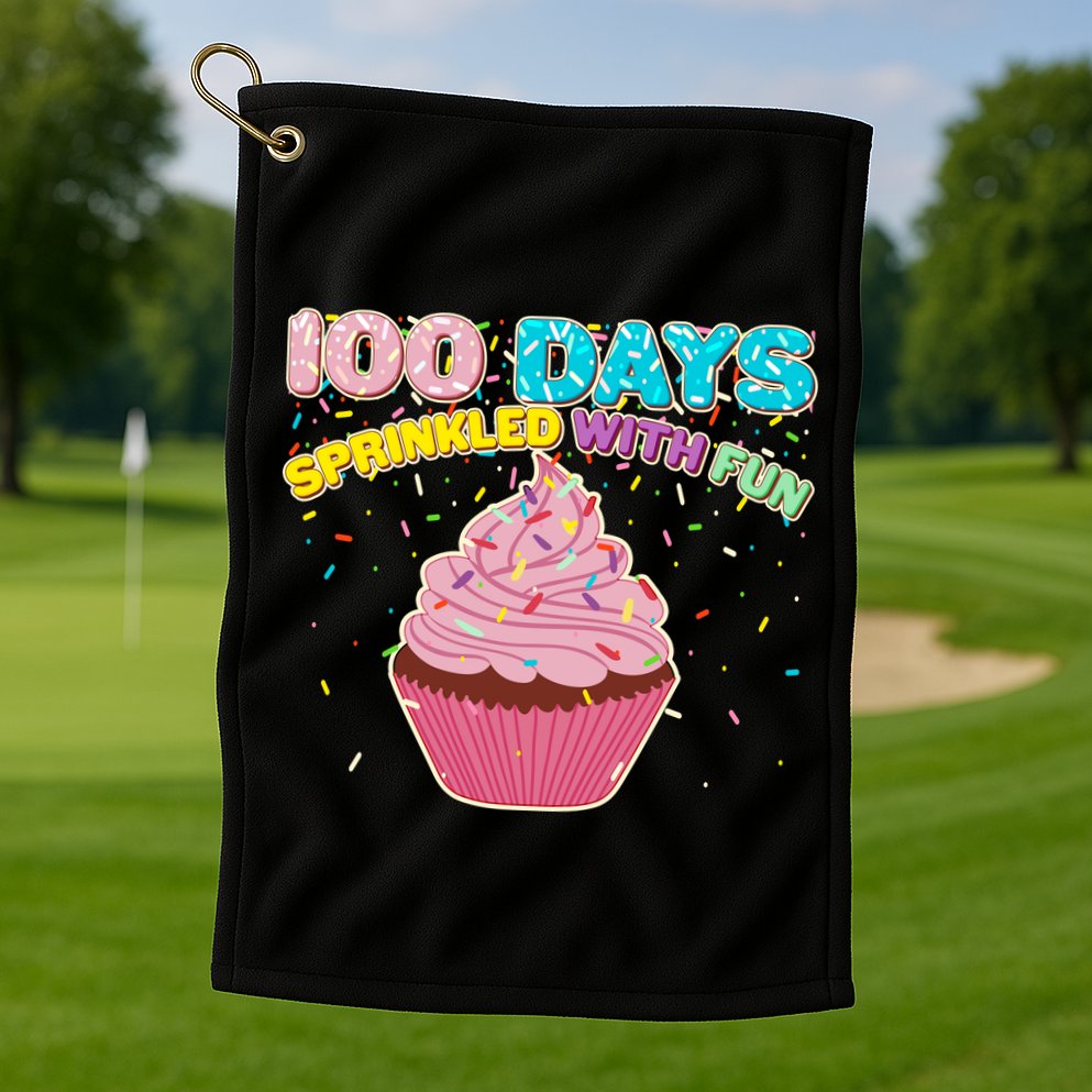 100 Days Sprinkled With Fun Cupcake  Golf Towel