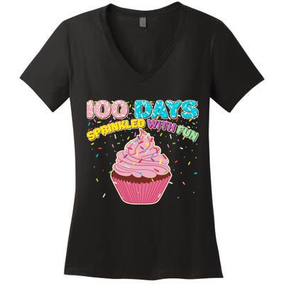 100 Days Sprinkled With Fun Cupcake  Women's V-Neck T-Shirt