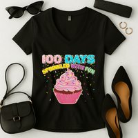 100 Days Sprinkled With Fun Cupcake  Women's V-Neck T-Shirt