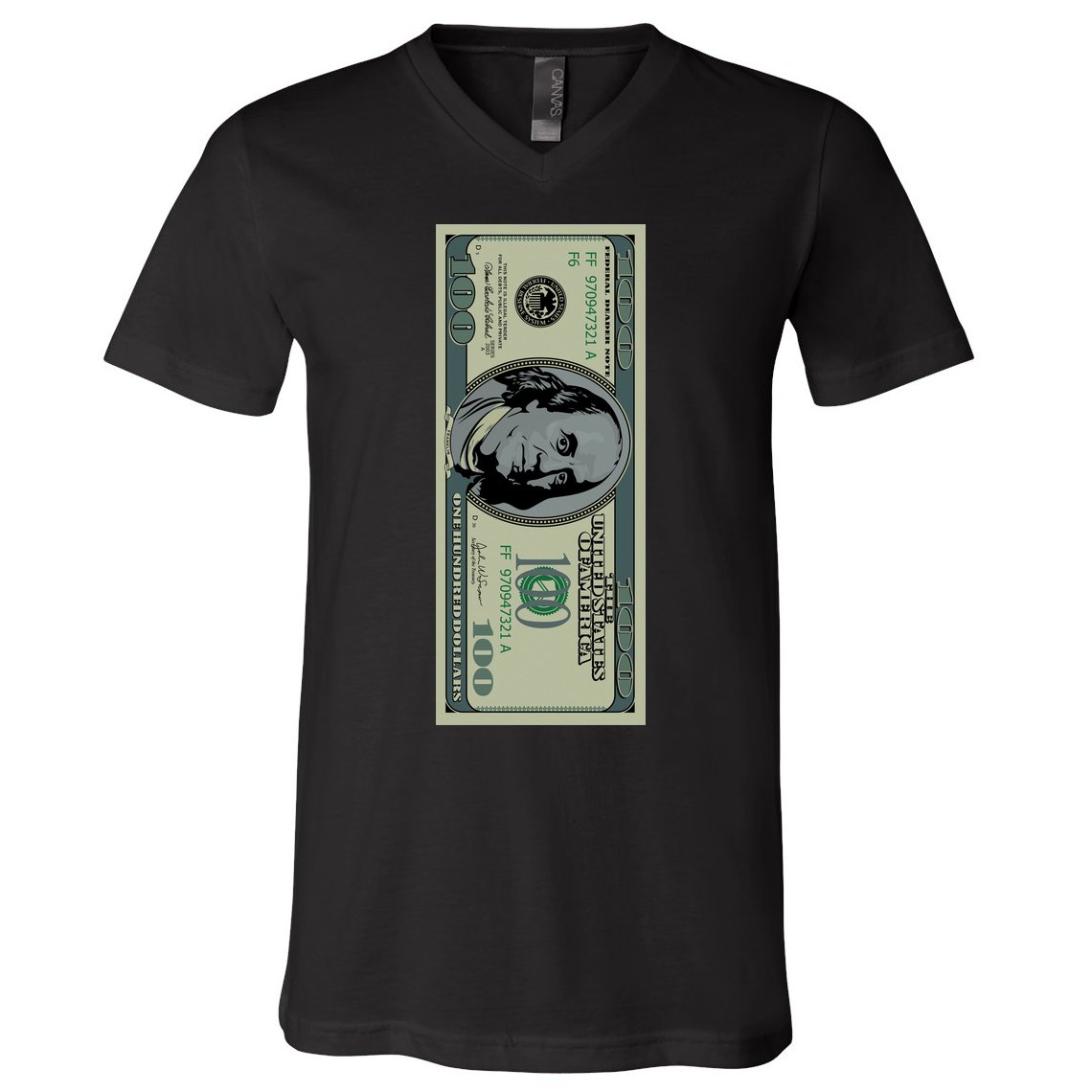 100 Dollar Bill - $100 - Benjamin Franklin Money V-Neck T-Shirt