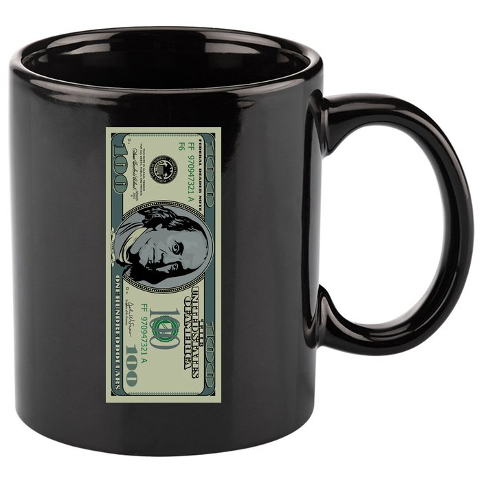 100 Dollar Bill - $100 - Benjamin Franklin Money 11oz C Handle Ceramic Mug