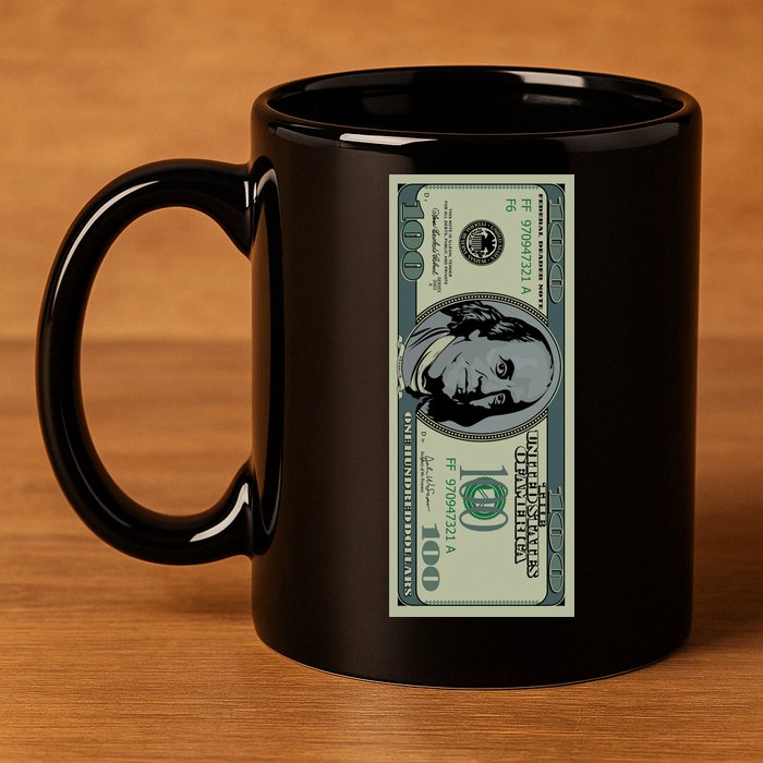 100 Dollar Bill - $100 - Benjamin Franklin Money 11oz C Handle Ceramic Mug