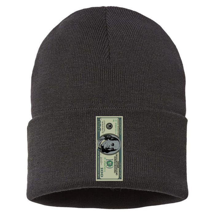 100 Dollar Bill - $100 - Benjamin Franklin Money Sustainable Knit Beanie