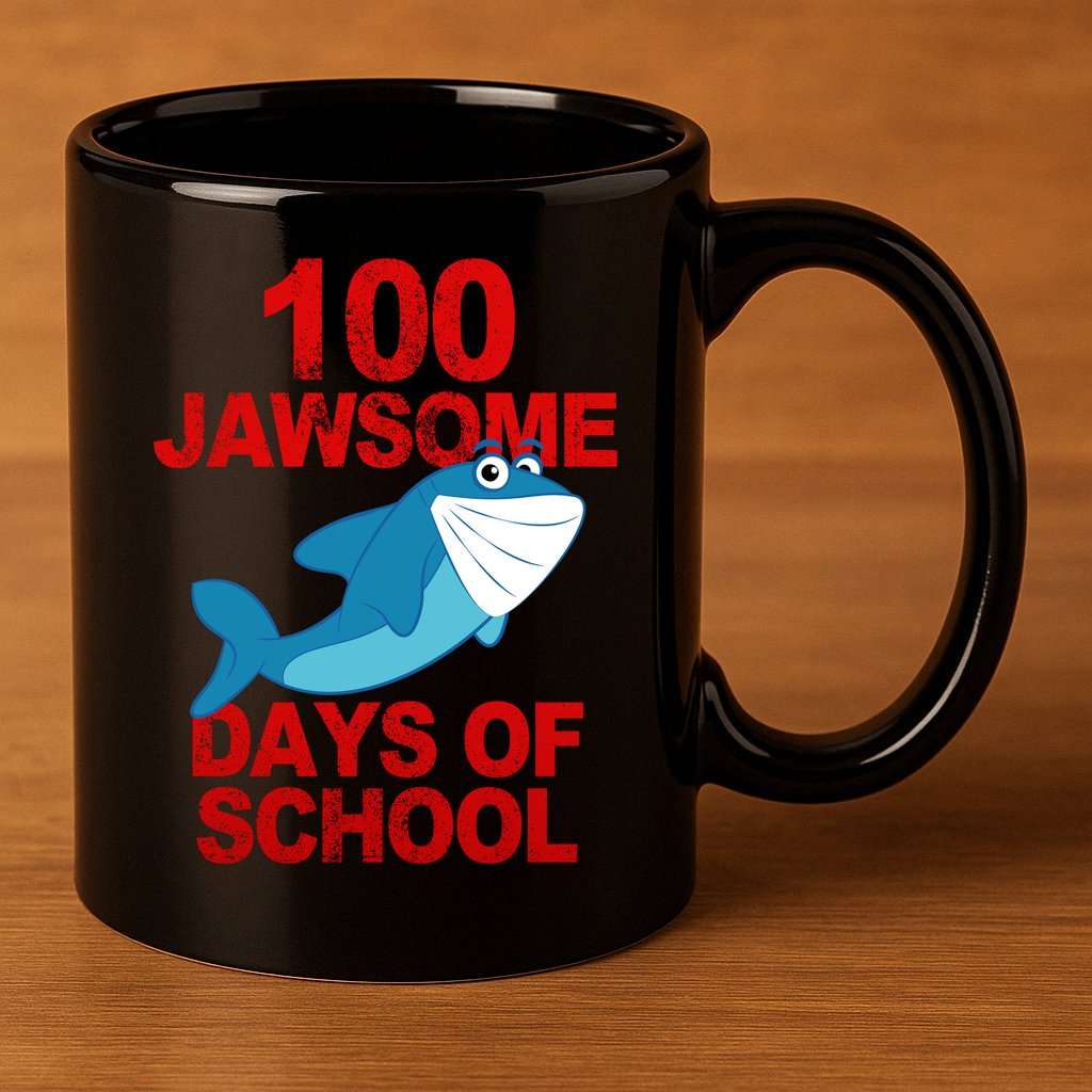 100 Jawsome Days Of School Shark 11oz C Handle Ceramic Mug
