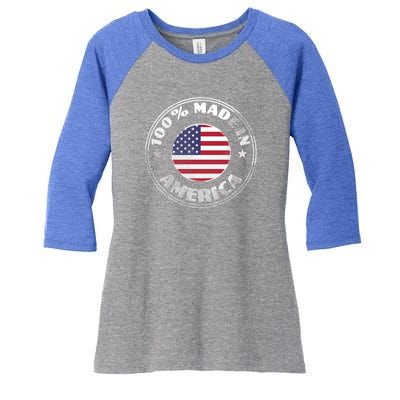 100% Made In America Women's Tri-Blend 3/4-Sleeve Raglan Shirt