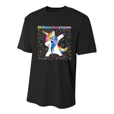 100 Magical Days of Learning Dabbing Unicorn Youth Performance Sprint T-Shirt