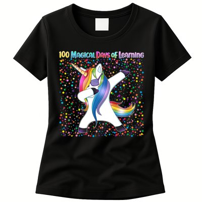 100 Magical Days of Learning Dabbing Unicorn Womens T-Shirt
