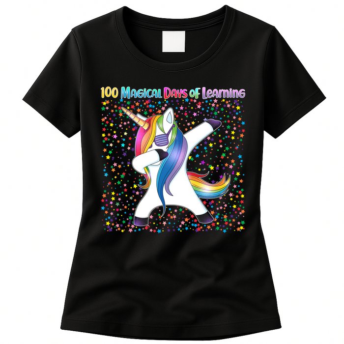 100 Magical Days of Learning Dabbing Unicorn Womens T-Shirt