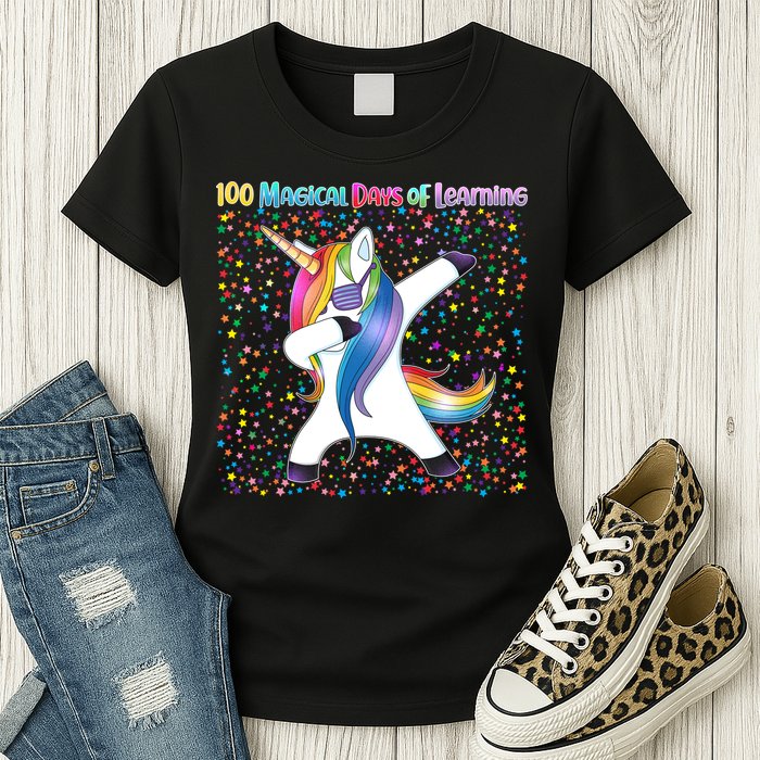 100 Magical Days of Learning Dabbing Unicorn Womens T-Shirt