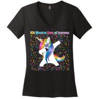100 Magical Days of Learning Dabbing Unicorn Women's V-Neck T-Shirt