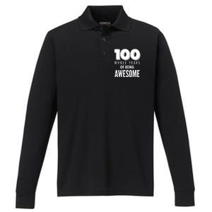 100 Whole Years Of Being Awesome Birthday Performance Long Sleeve Polo