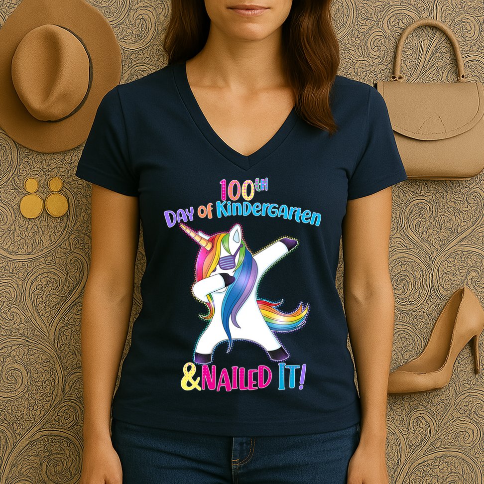 100th Day Of Kindergarten & Nailed it Women's V-Neck T-Shirt