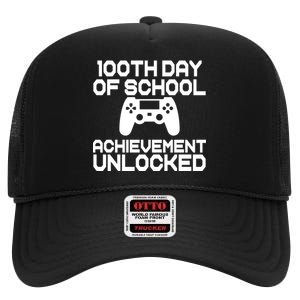 100th Day Of School Achievement Unlocked High Crown Mesh Back Trucker Hat