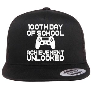 100th Day Of School Achievement Unlocked Flat Bill Trucker Hat