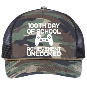 100th Day Of School Achievement Unlocked Retro Rope Trucker Hat Cap