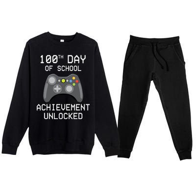 100th Day Of School Achievement Unlocked Cute Premium Crewneck Sweatsuit Set