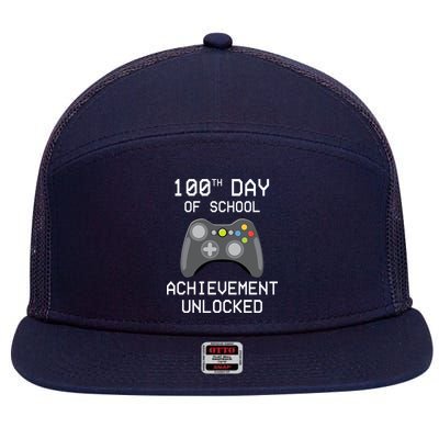 100th Day Of School Achievement Unlocked Cute 7 Panel Mesh Trucker Snapback Hat