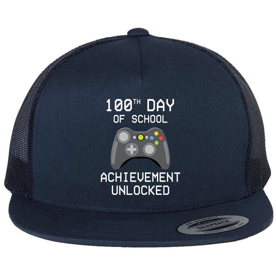 100th Day Of School Achievement Unlocked Cute Flat Bill Trucker Hat