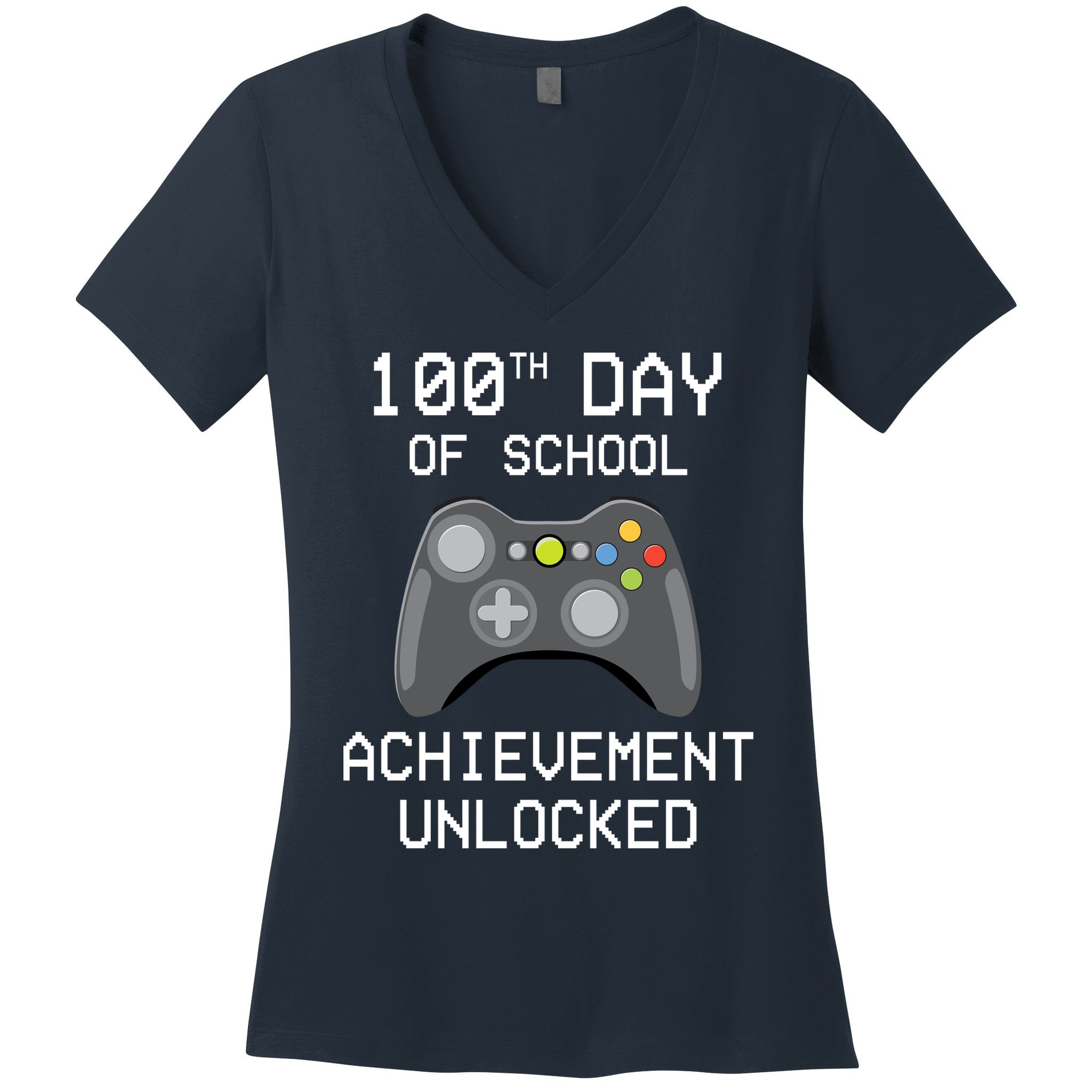 100th Day Of School Achievement Unlocked Cute Women's V-Neck T-Shirt
