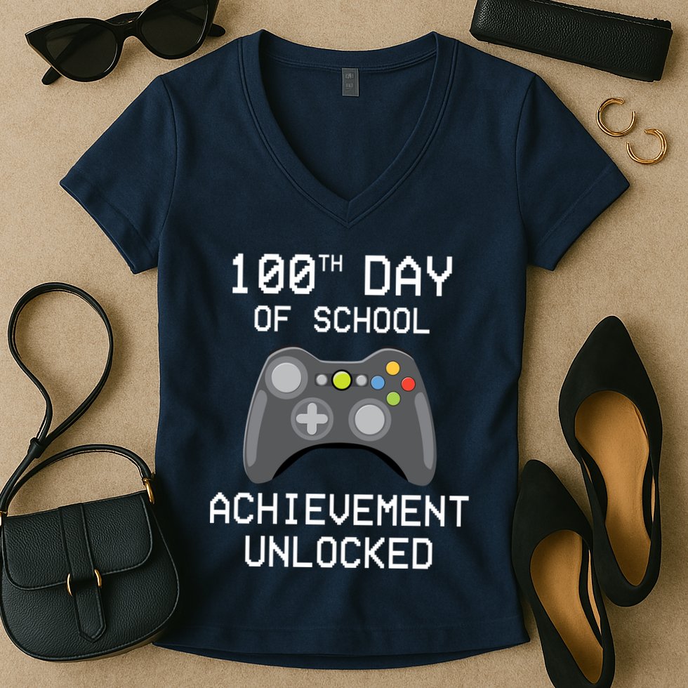 100th Day Of School Achievement Unlocked Cute Women's V-Neck T-Shirt