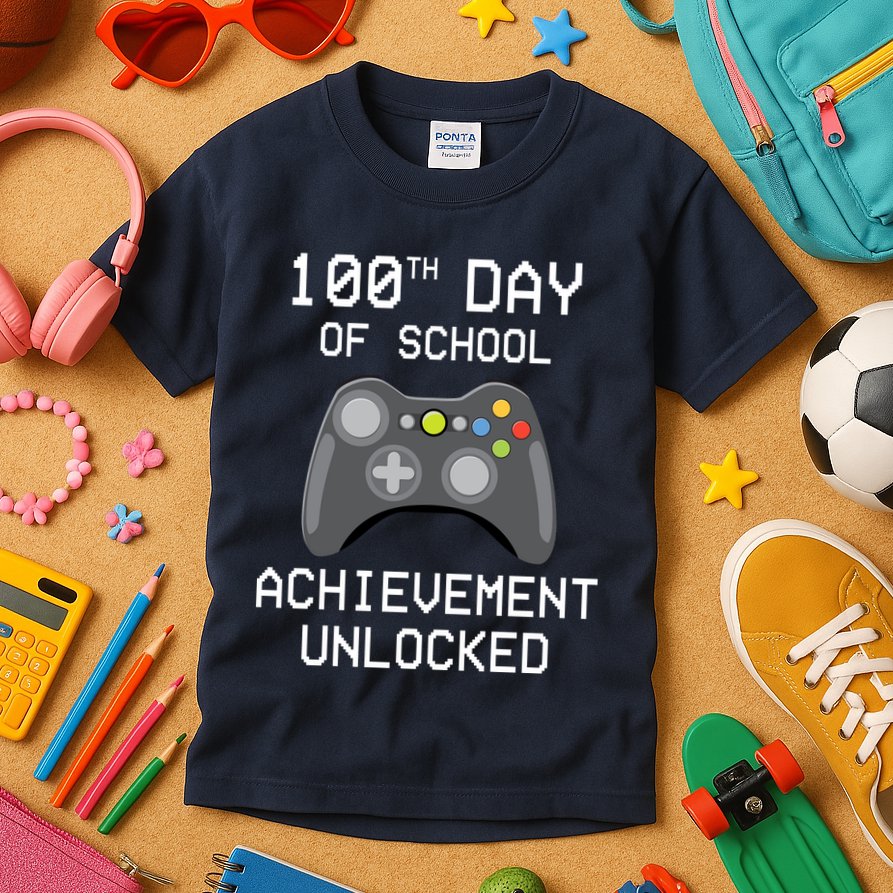 100th Day Of School Achievement Unlocked Cute Kids T-Shirt