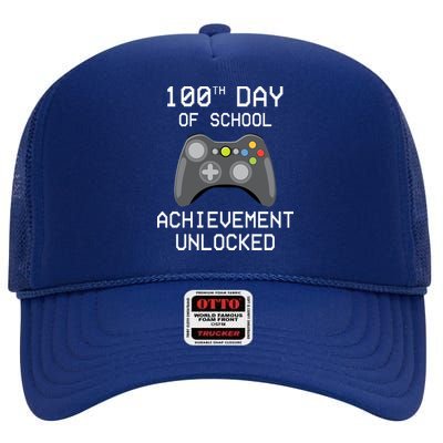 100th Day Of School Achievement Unlocked Cute High Crown Mesh Back Trucker Hat