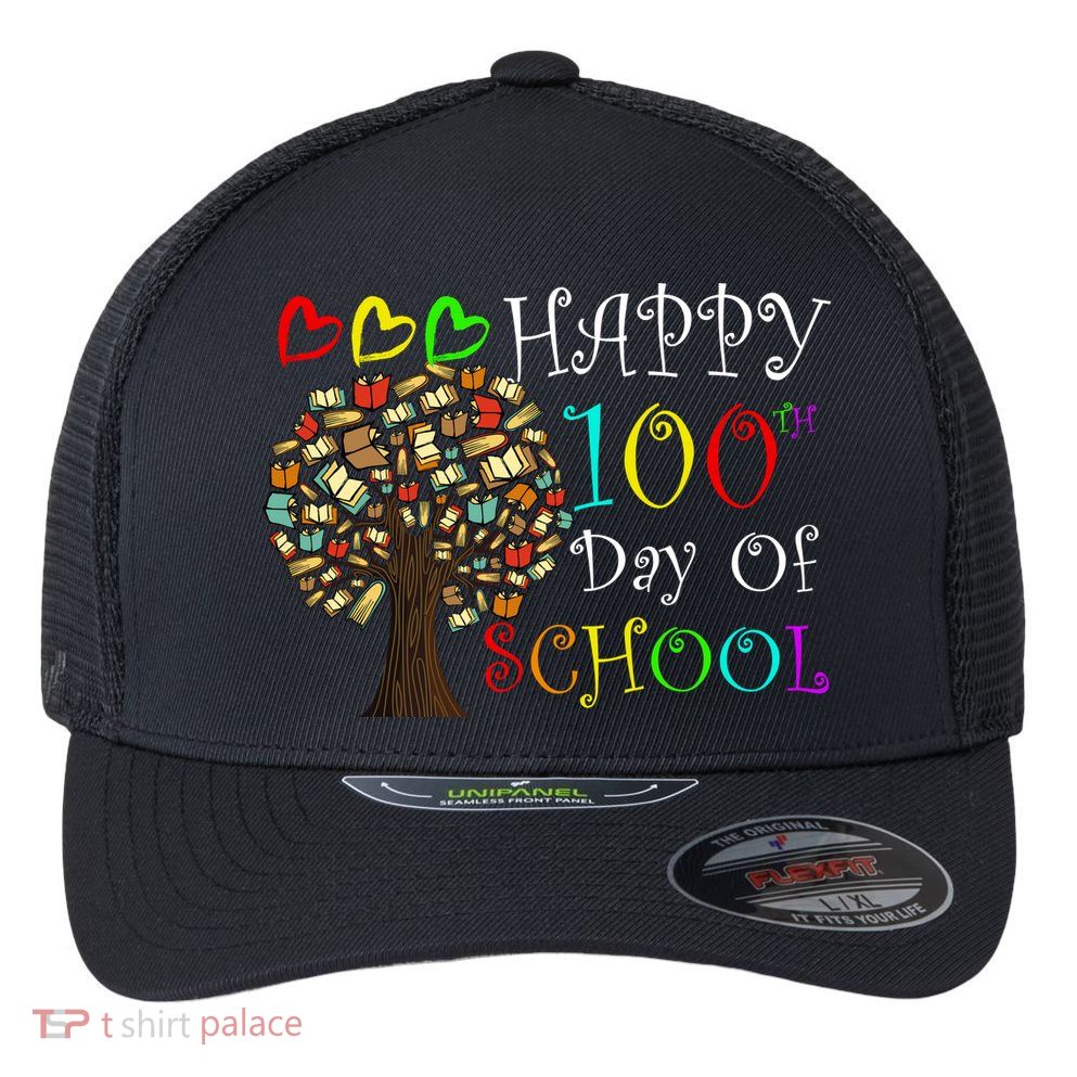 100th Day Of School Educational Tree Flexfit Unipanel Trucker Cap