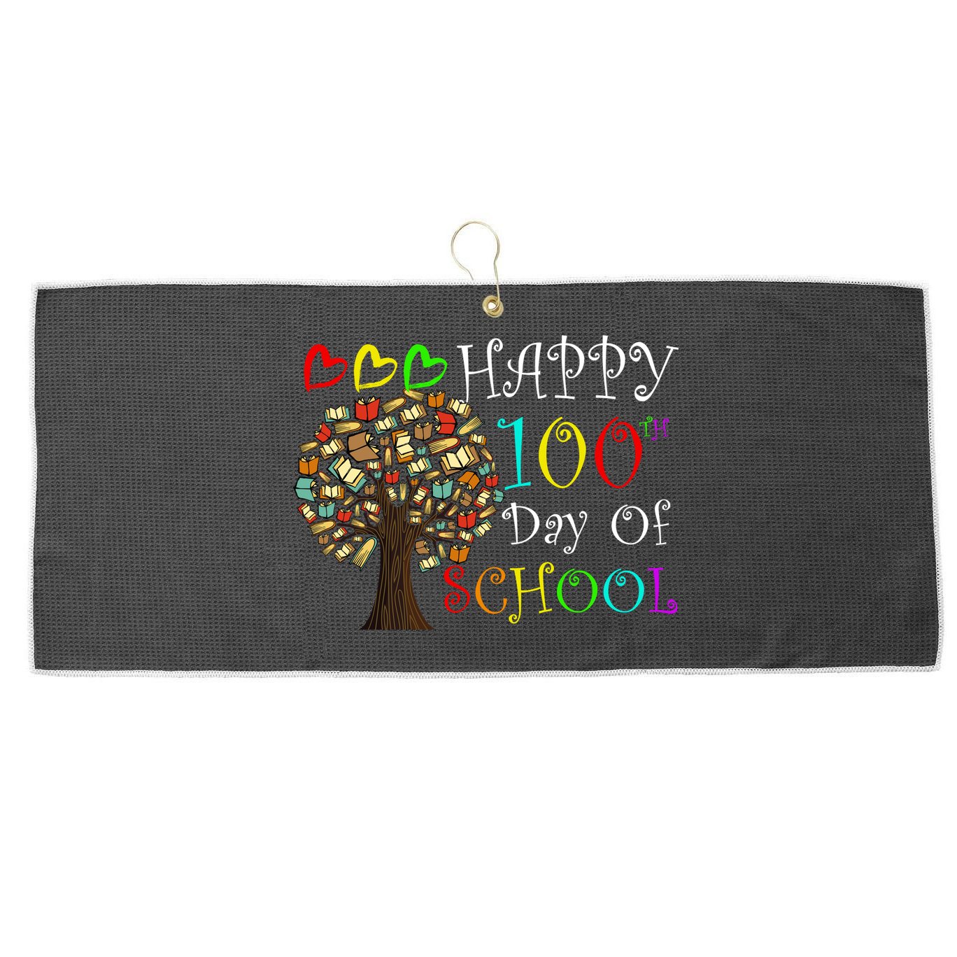 100th Day Of School Educational Tree Large Microfiber Waffle Golf Towel