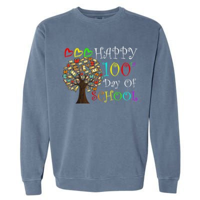 100th Day Of School Educational Tree Garment-Dyed Sweatshirt