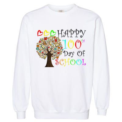100th Day Of School Educational Tree Garment-Dyed Sweatshirt