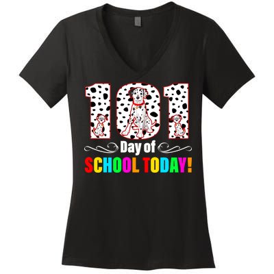 101 Days Of School Dalmatian Dog Cute Women's V-Neck T-Shirt