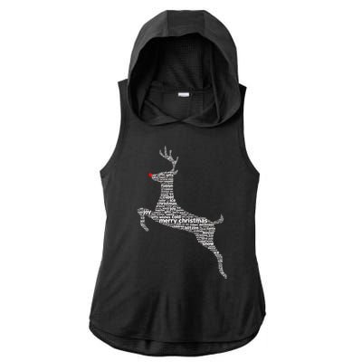 Wordy Reindeer Christmas Ladies PosiCharge Tri-Blend Wicking Draft Hoodie Tank